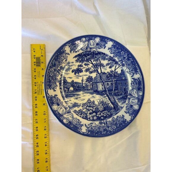 Vintage Blue & White Country Scene Decorative Plate 14" - Picture 2 of 2